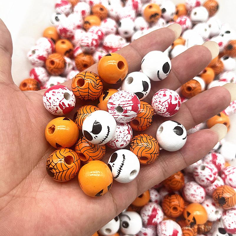 10 шт./лот 16 мм Хэллоуин Натуральные деревянные бусины Круглые Свободные бусины-разделители Для изготовления ювелирных изделий Сделай сам Праздничные декоративные принадлежности