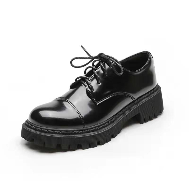 Lucky Shoes Женские туфли в английском стиле, черные, плюшевые, маленькие, кожаные, толстые подошвы, лакированная кожа, круглые женские туфли, мягкие подошвы