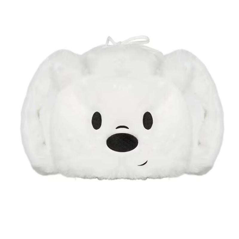 Зимняя теплая плюшевая шапка с изображением медведя белого коричневого цвета