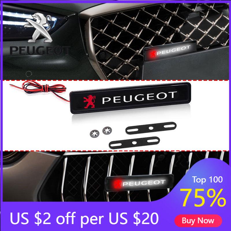2026 Hot Car Sticker Car Decorative Light LED Front Hood Grille Emblem Badge Decor For Peugeot 407 3008 307 308 206 508 208 207
