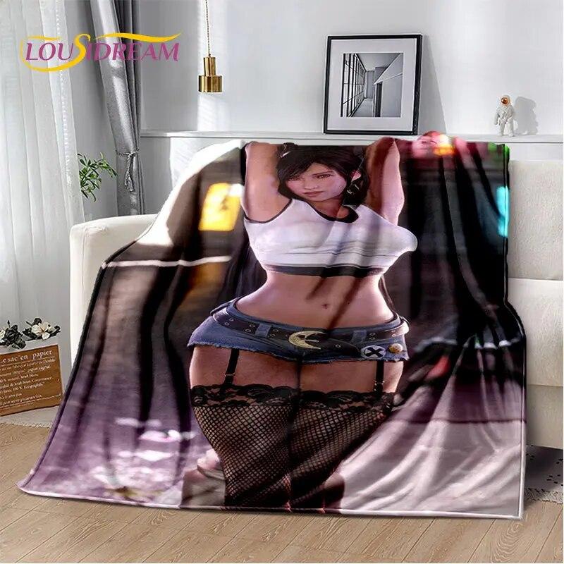 Sexy Girl Lace Tifa Aerith Anime Soft Plush Blanket,Flannel Blanket Throw Blanket for Living Room Bedroom Bed Sofa Picnic Cover