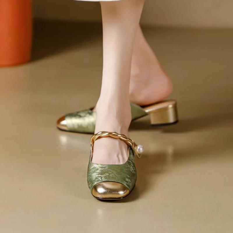 Модные весенне-осенние тапочки на толстом каблуке с квадратным носком от нового бренда, элегантные женские сандалии-слипоны на низком каблуке