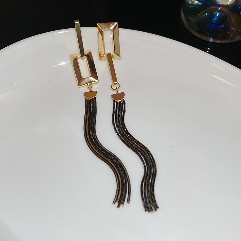 Silver Needle Feather Fringed Earrings Long Light Luxury Atmospheric Stud Earrings Personalized Design Earrings