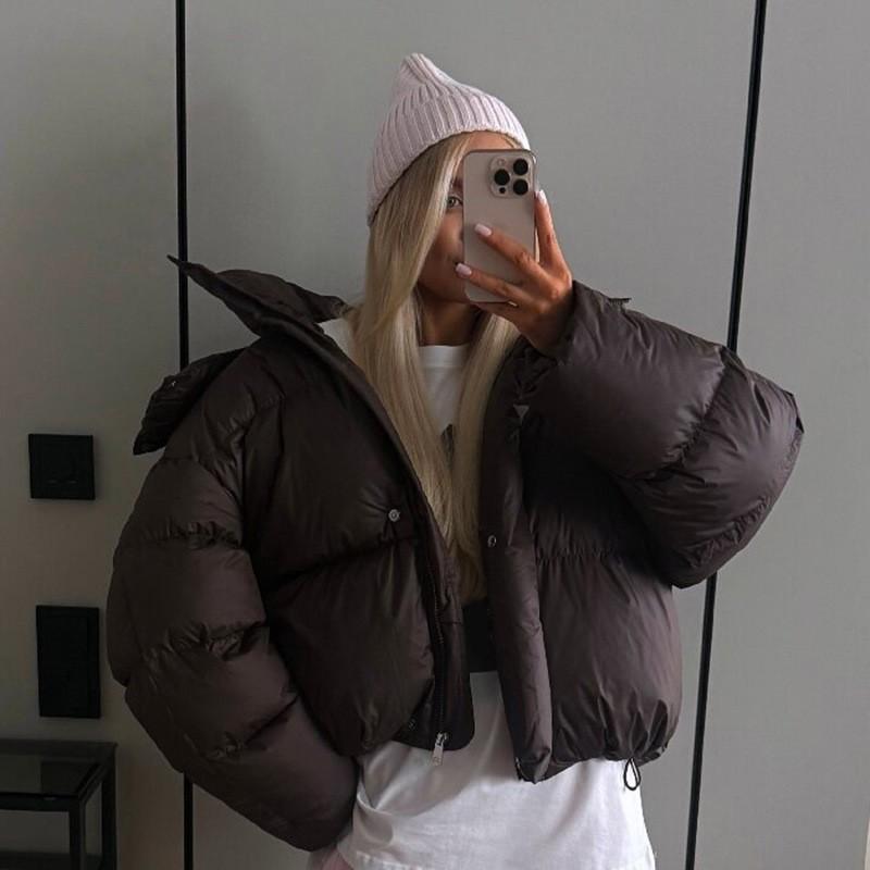 2026 Winter Hooded Thick Puffer Coat Loose Fit Warm Cotton Jacket Women