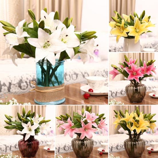 1 шт. 3 головки сладкий искусственный цветок поддельные лилии цветочный домашний декор для свадебной вечеринки