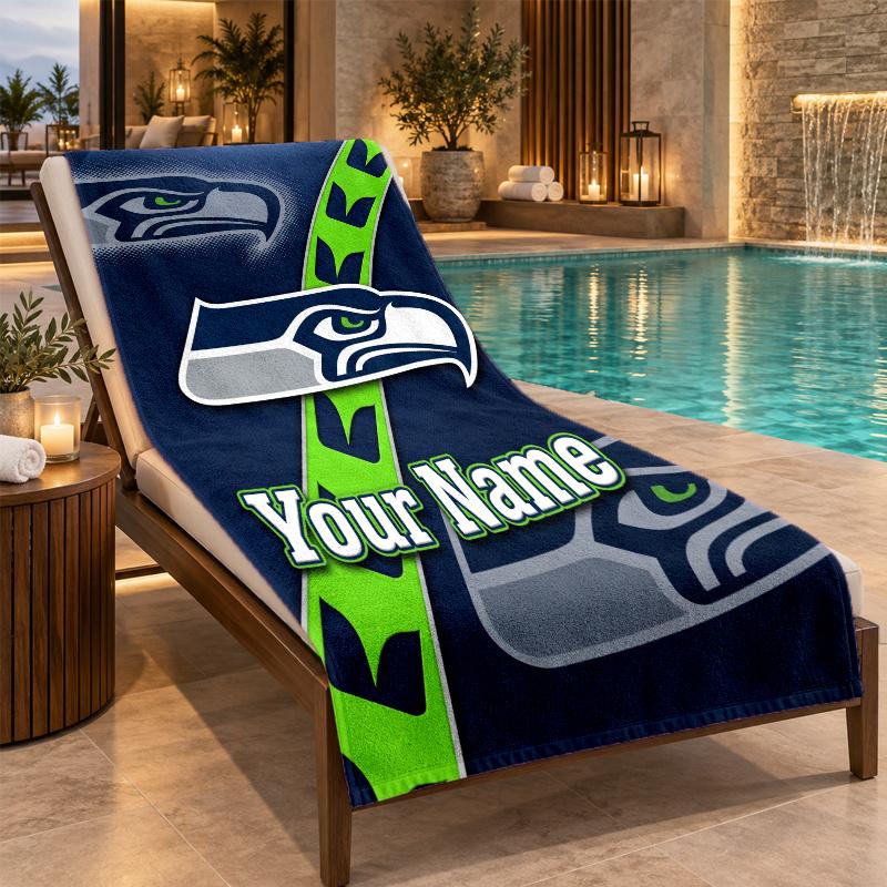 Custom Name Seattle Seahawks Beach Towel Personalized Text Soft Towel Swimming Travel Bath Gift