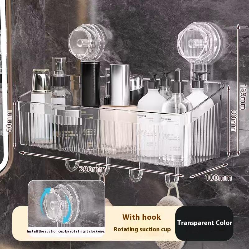 Стеллаж для хранения на присосках, прозрачный золотой, без перфорации, полка-сушилка для ванной комнаты, настенный органайзер