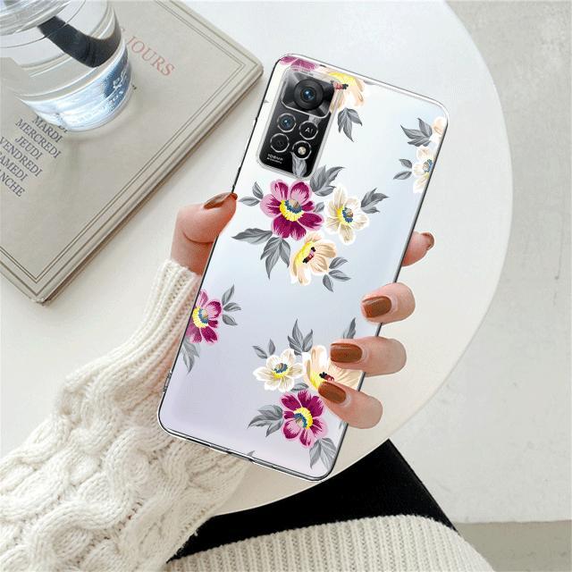 Прозрачный чехол с белым фиолетовым цветком и цветочным принтом для Xiaomi Redmi Note 12 7 8 9 8t 11t 8 10 Pro 9s 10s 11 11s для Mi 9a 9 9c 9t 10 10c K40