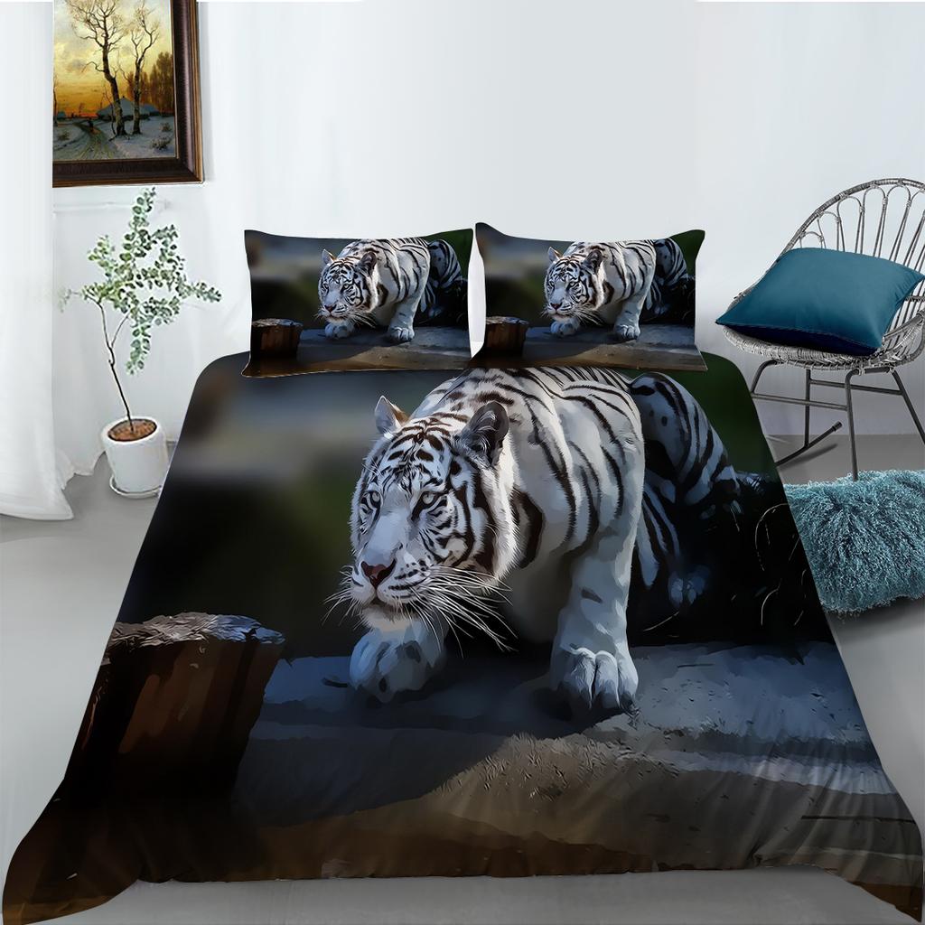 Комплект постельного белья с принтом «Свирепый тигр», полноразмерная двуспальная кровать, пододеяльник с рисунком льва, супермягкое и дышащее постельное белье на молнии