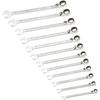 606N/12 Combination Wrench Set, 12-Piece Set with Adjustable Wrench, Open-End Wrench, and Ratchet Mechanism, Chrome-Plated Finish, Ideal for DIY