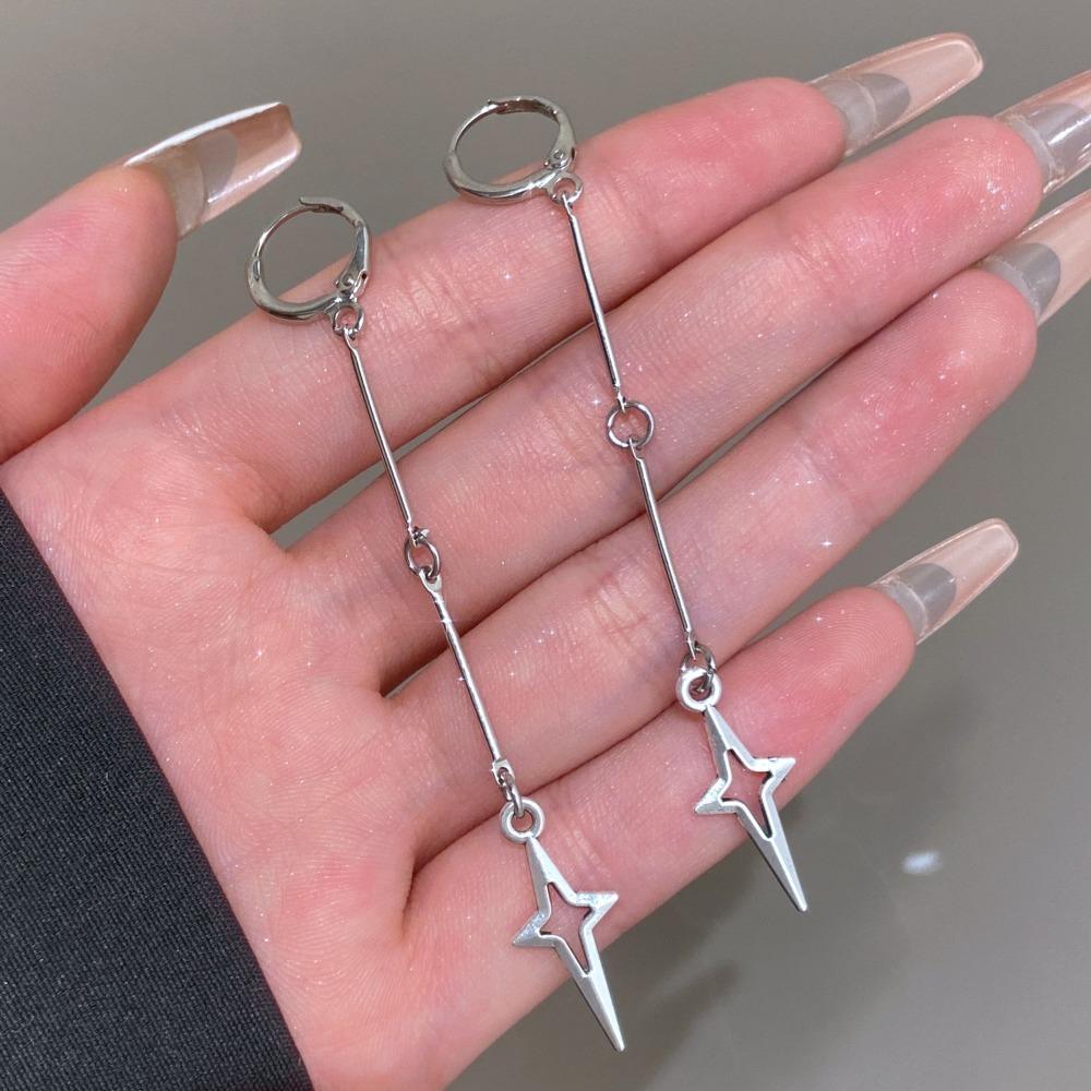 Korea Personality Sparkly Zircons Awn Star Tassel Chain Piercing Stud Earrings for Women Trendy Designer Dangle Earrings Jewelry