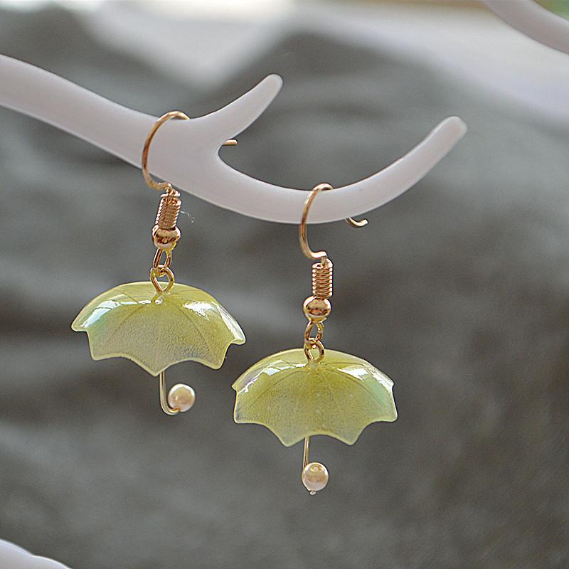 Mini Creative Simulation Umbrella Earrings, Unique Ethnic Style 3D Contrast Color Sun Umbrella, Elegant Pearl Drop Earrings for Women