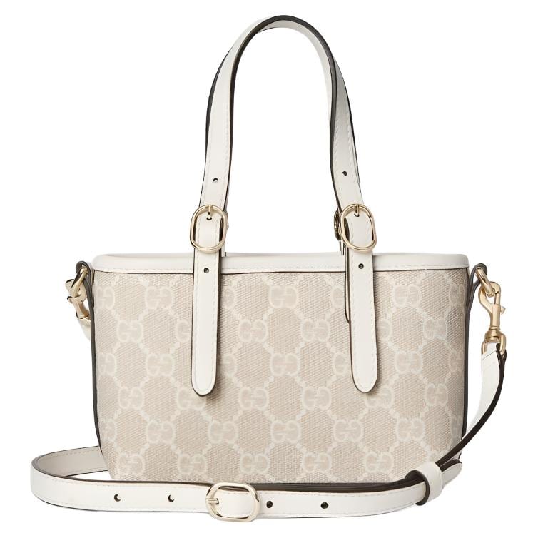 GUCCI GG Emblem Coated Fabric With Leather Handbag Mini Women's Beige Dual Combo White 855491-FAEUC-9641