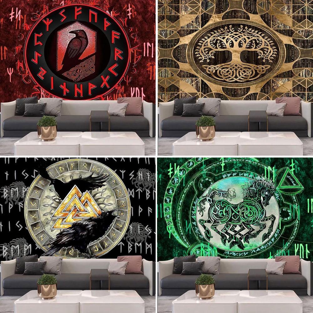 Настенный фоновый тканевый гобелен с вороной, медитация, психоделический рунный художественный настенный психоделический абстрактный гобелен