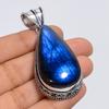 Dazzling Top Grade Qualite 100% Natural Blue Labradorite Pear Shape Vintage Style Handmade Jewelry 925 Steling Silver Pendant 2.3" WSJ-4903