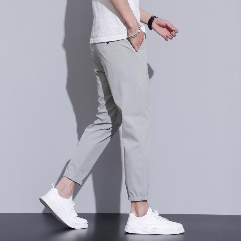Летние тонкие прямые деловые универсальные облегающие мужские повседневные брюки в корейском стиле мужские повседневные брюки