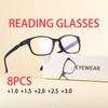 8PCS New Reading Glasses Men Anti Blue Presbyopic Eyeglasses Antifatigue Computer Eyewear +0.0 +1.0 +1.5 +2.0 +2.5 +3.0