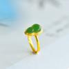Xinjiang Hotan Jade S925 Silver Inlaid Spinach Green Jasper Gourd Ring