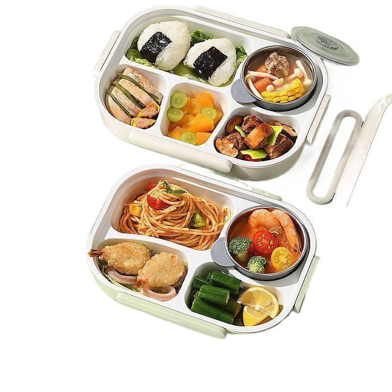 Insulated Ceramic & Stainless Steel Bento Box: Microwave-Friendly Lunch Box for Office & School, Divided for Easy Meal Storage.