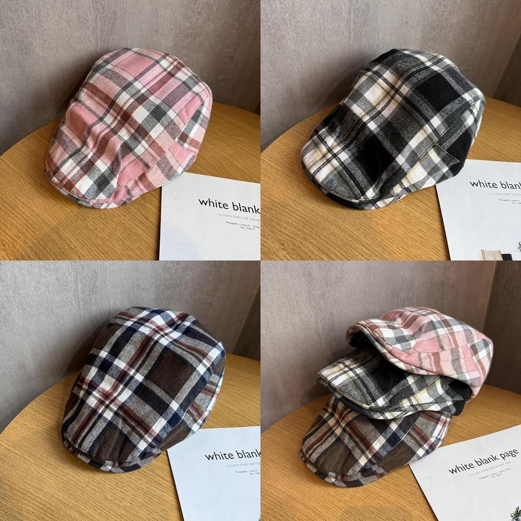 Dopamine Fashion Plaid Newsboy Cap For Women Spring Summer Sun Protection