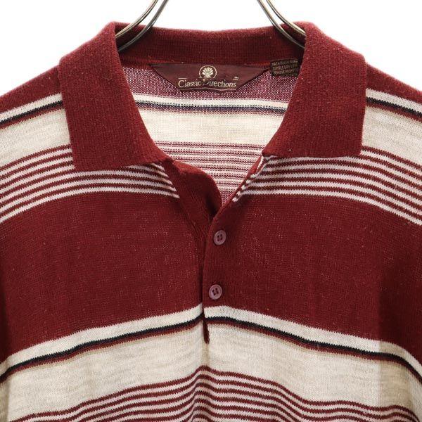 КЛАССИЧЕСКИЙ VINTAGE 80-х годов Вязаное поло с длинным рукавом и бордюрным узором Мужское Б/У