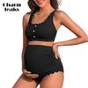 Scalloped Maternity Swimsuits Ribbed High Waist Bikini Sets Pregnancy Bathing Suit Ruched Two Piece Swimwear