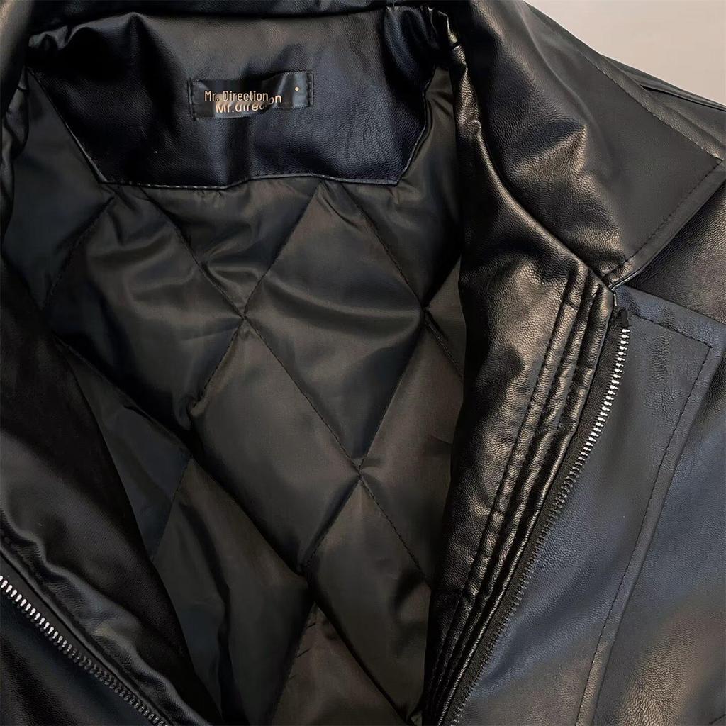 Стильная мужская кожаная мотоциклетная куртка с утеплителем и отложным воротником для тепла и комфорта