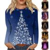 Женская мода Повседневная футболка с длинным рукавом с рождественским принтом и круглым вырезом Топ
