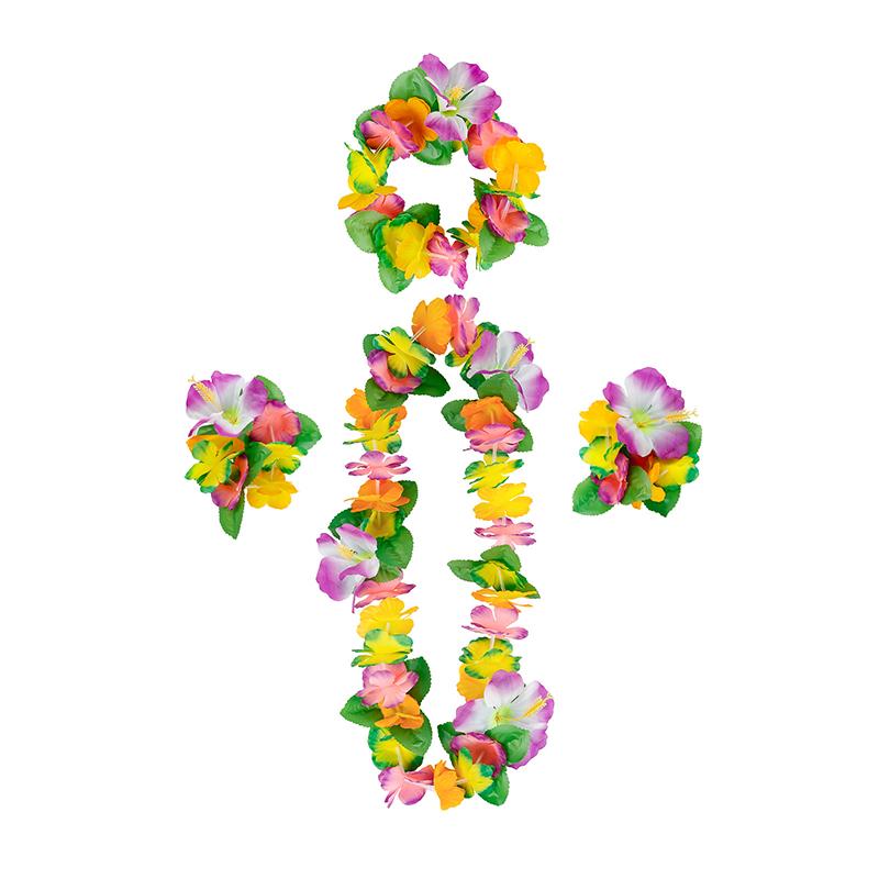 4 шт./набор Гавайские цветочные леи Гирлянда Ожерелье Венок Лепестковая повязка на голову Браслет Декор для пляжной вечеринки Свадебные аксессуары для наряда
