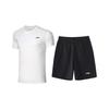 Li Ning Plain Logo Breathable Quick-Dry Round Neck Sports Short Sleeve T-Shirt And Shorts Set Men Tops White Black ATSS447-3+AKSS481-2