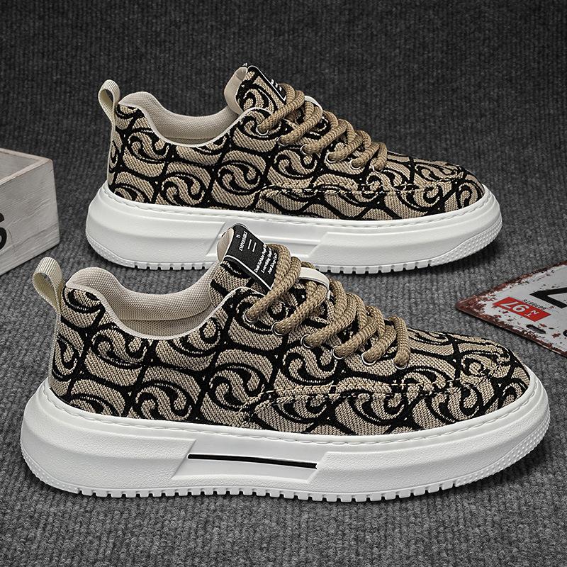 Мужская обувь лето новая дышащая парусиновая обувь сочетание цветов универсальная увеличение роста спорт и отдых низкий верх мужская обувь