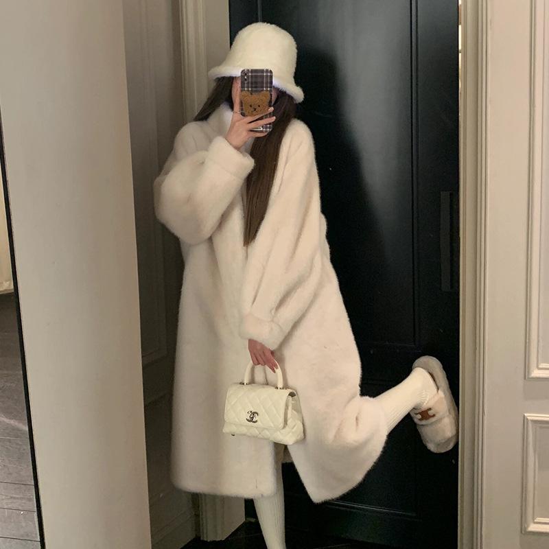 2024 зима новый искусственный норковый плюшевый мех интегрированный длинный утолщенный мех экологически чистый мех куртка женская пальто