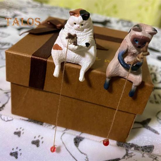Рыболовная фигурка кота, статуэтка из смолы, мультяшный котенок, скульптура животного, домашний офис, настольный аквариум, украшение для аквариума