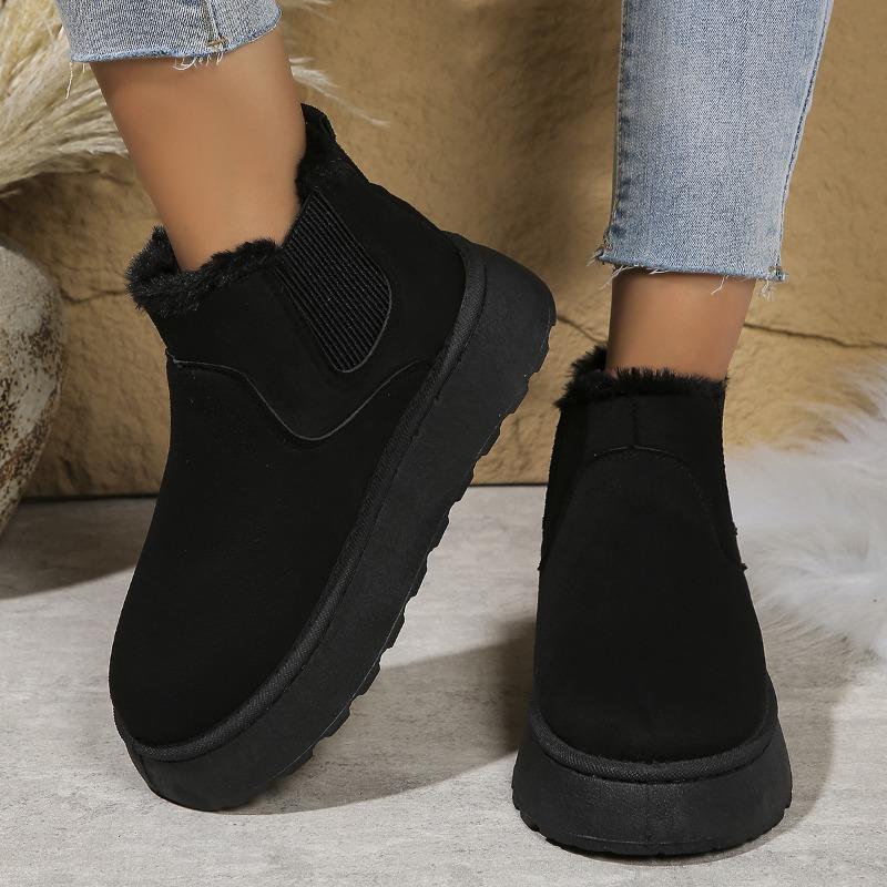 Plus-size Shoes with Fleece Round Toe Boots, Women's Thick-soled Elastic Band Fleece Cotton Shoes