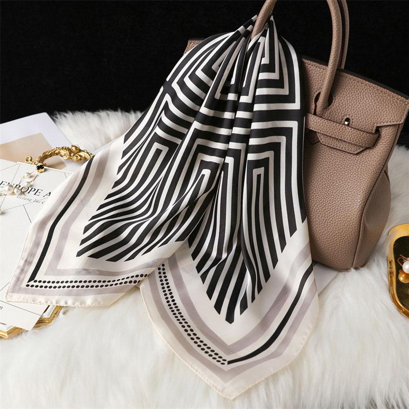 Summer 70Cm Print Square Scarf Checkered Thin Versatile Neckerchief Hair Tie Headscarf Women Wraps Hijabs Luxury Bufandas Poncho