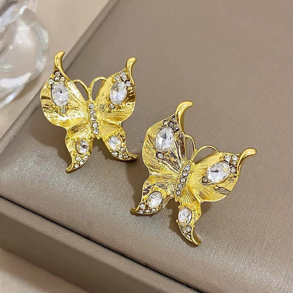 Vintage Butterfly Earrings Rhinestone Ear Studs Luxury Women Jewelry Accessory  Party