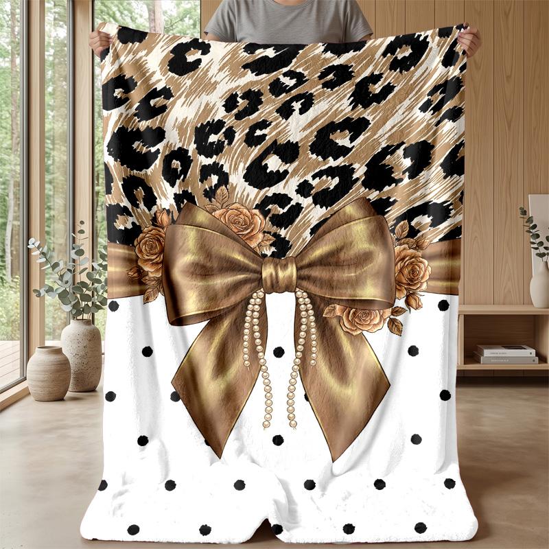 Leopard Print Bow 1 Theme blanket Lightweight Warm Flannel Blanket Decorative Throw Blanket for Home Decoration