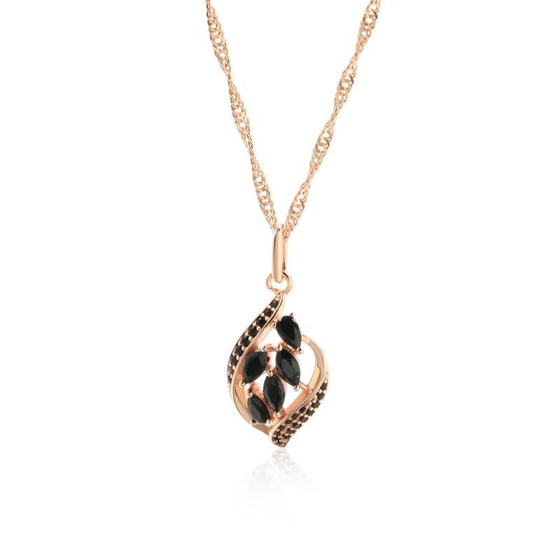 Kinel Black Pendant Necklace For Women Cubic Zirconia Full Paved Fine Jewelry