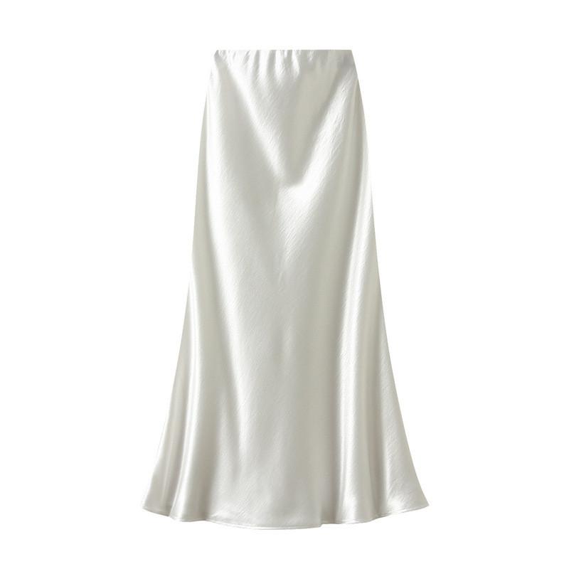 Elegant Satin Fish Tail Skirt For Women With Stretch Waistband In Spring Fashion