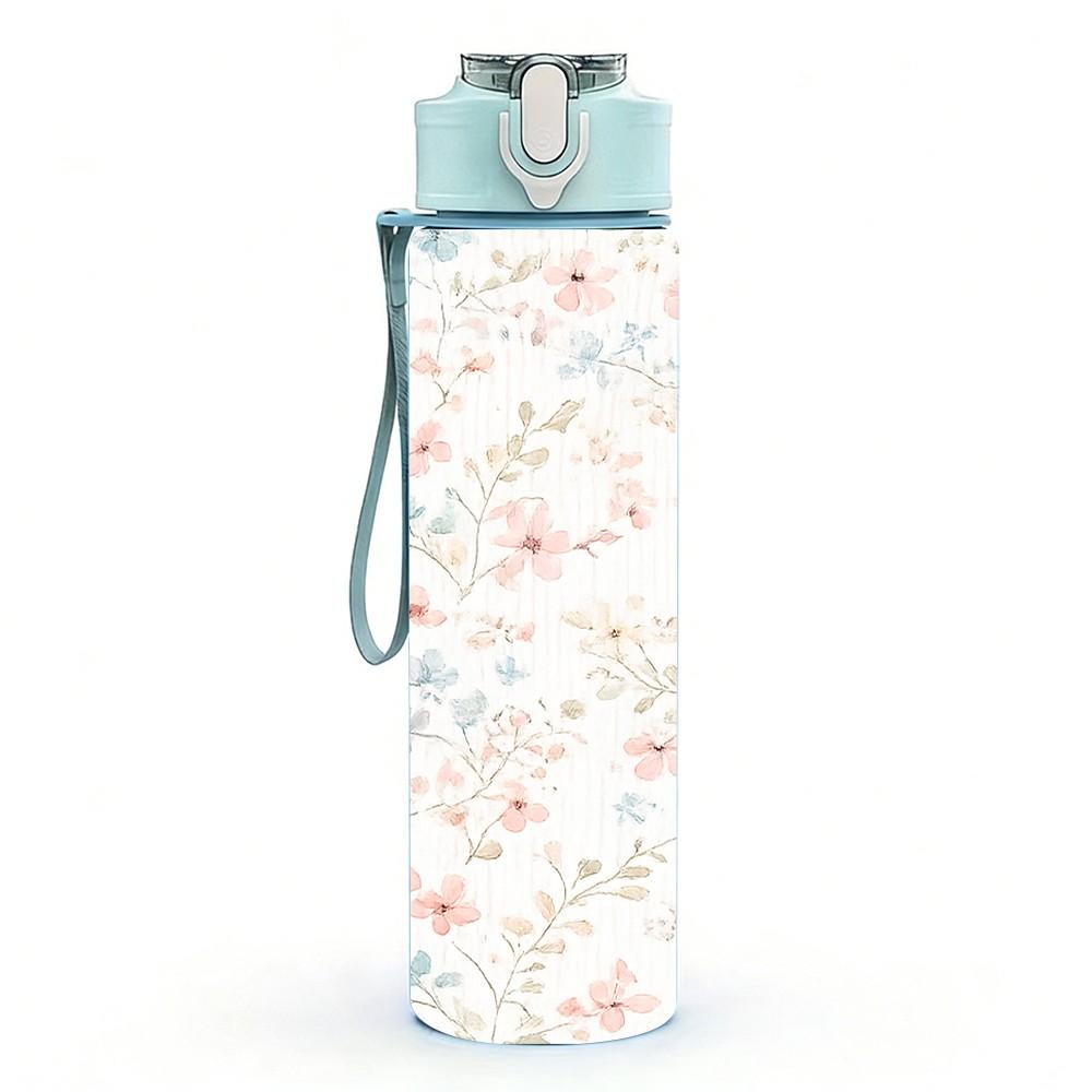 1PC Soft Tiny Floral Seamless Pattern Print 750ml Color Plastic Sports Water Bottle Leakproof Flip Straw Lid Suitable for Sports Office Home Use