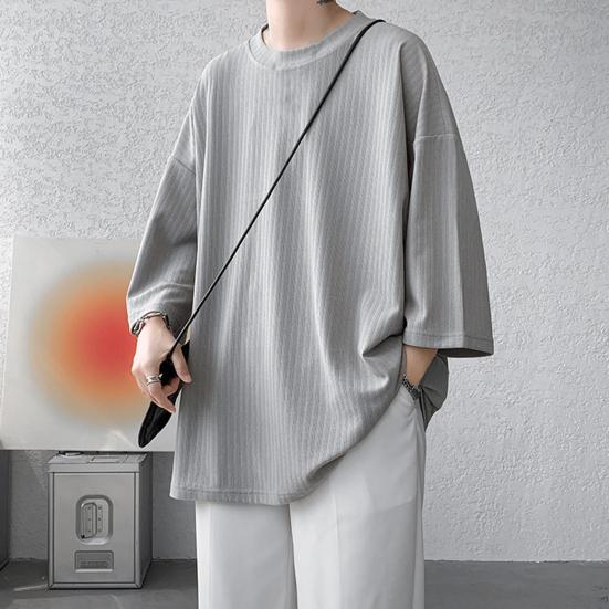 Мужская футболка с круглым вырезом, рукавами три четверти, однотонная футболка в повседневном стиле, свободная футболка для улицы, путешествий, отпуска