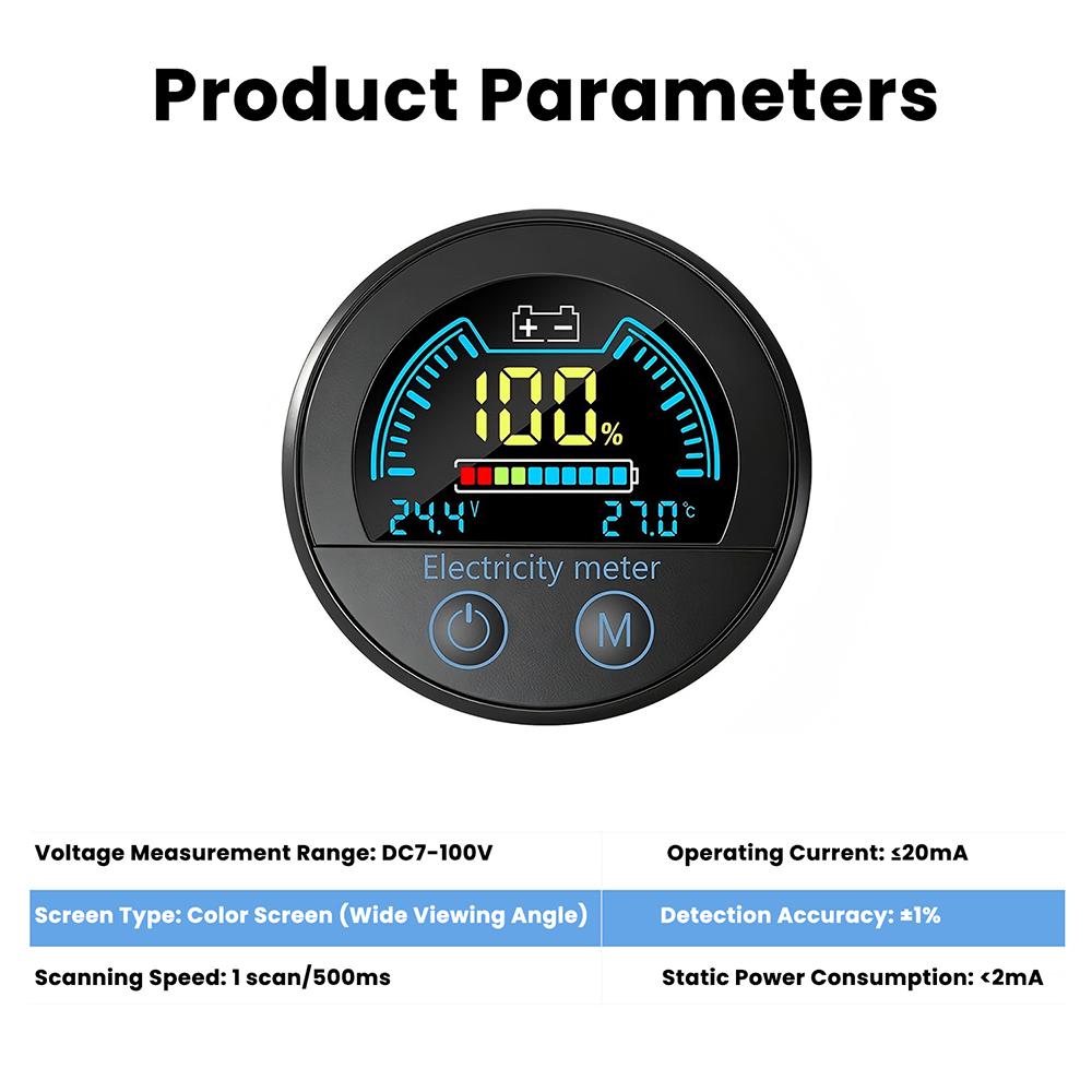 DC7-100V Digital Voltmeter Indicator 12V 24V 36V 48V 72V Waterproof Voltage Tester Battery Capacity Indicator for Car Motorcycle