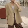 Women Autumn V-Neck Padded Shoulder Long Sleeve Suit Jackets