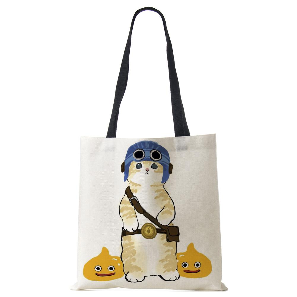 Cat Print Handbag Ladies Casual Cute Shopping Tote Shoulder Bag 2022 Harajuku Large Capacity Travel School Canvas Beach Bags