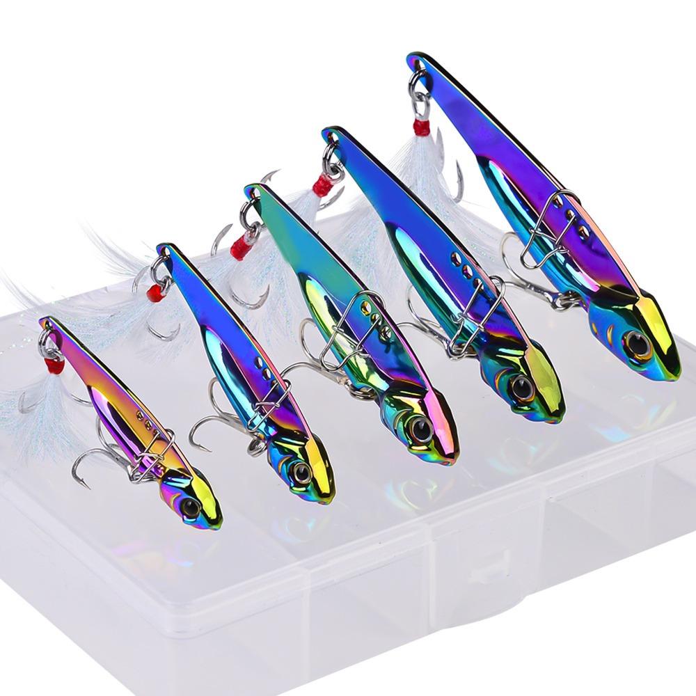 5PCS with 3D Eyes VIB Sequins Lures Double Treble Hooks Swimbait Lures Bass Fishing