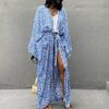 Long Robe Strapless Skin-friendly Blue Vintage Oversize Leopard Pattern Cardigan Shopping