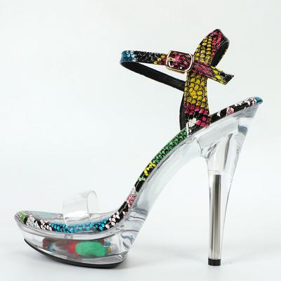 Женские летние пикантные универсальные красочные босоножки из змеиной кожи на высоком каблуке, сандалии серии D113, каблук 13 см, платформа 3 см, LFD