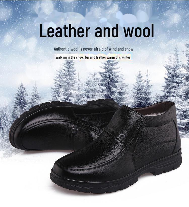Зимняя мужская повседневная обувь из натуральной кожи с шерстяной подкладкой 2024 года для людей среднего и пожилого возраста