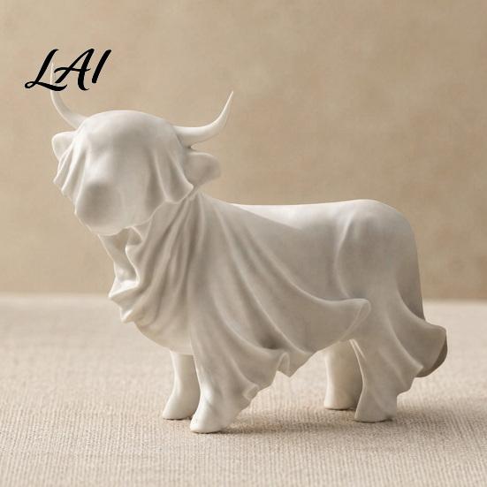 One-Piece Cow Sculpture Decor 3D Printed Highland Ghost Statue Halloween Yak Figurine Stable Home Minimalist Animal for Office Shelf Pleated Fabric