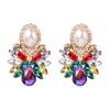 Fashion Multicolor Rhinestone Flowers Earrings Women Popular Stud Earrings